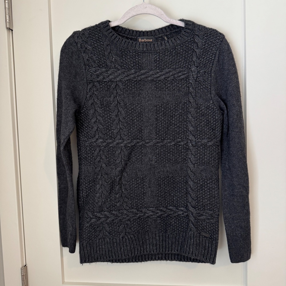 Barbour Winter Tartan Cable Knit Sweater Charcoal Gray Women's‎ Size 10